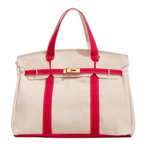 Luxury style canvas boat tote red strap and gold hardware
